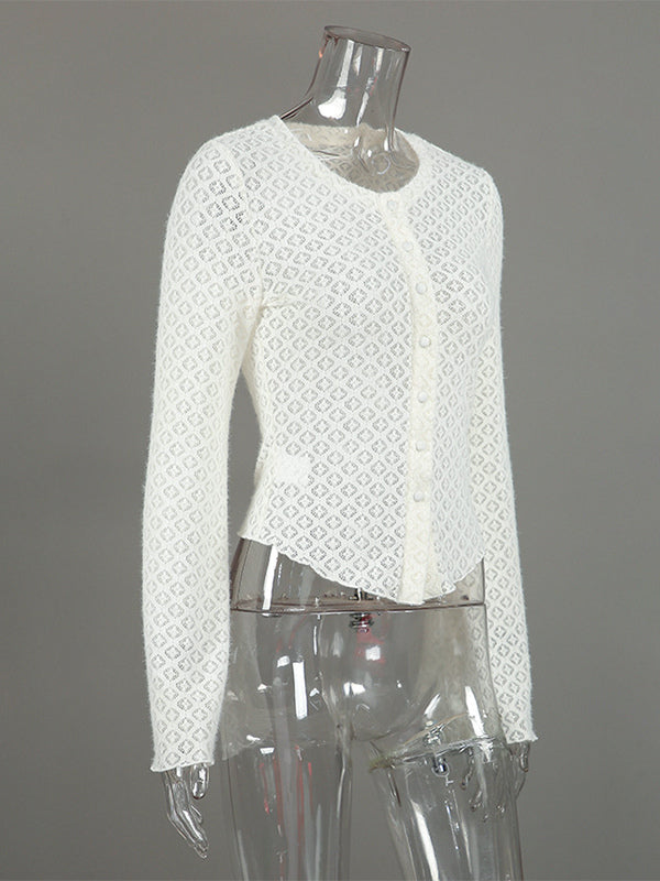Knitted Hollow Out Slim Cardigan Top With Flare Sleeves For Women 2026