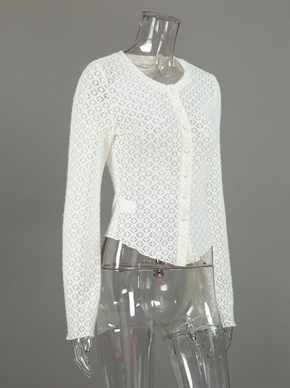 Knitted Hollow Out Slim Cardigan Top With Flare Sleeves For Women 2026