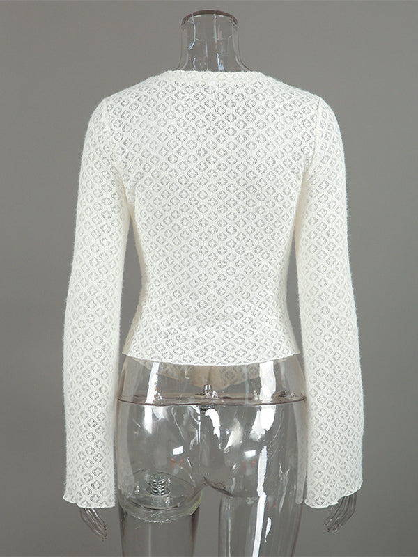 Knitted Hollow Out Slim Cardigan Top With Flare Sleeves For Women 2026