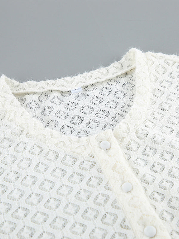 Knitted Hollow Out Slim Cardigan Top With Flare Sleeves For Women 2026