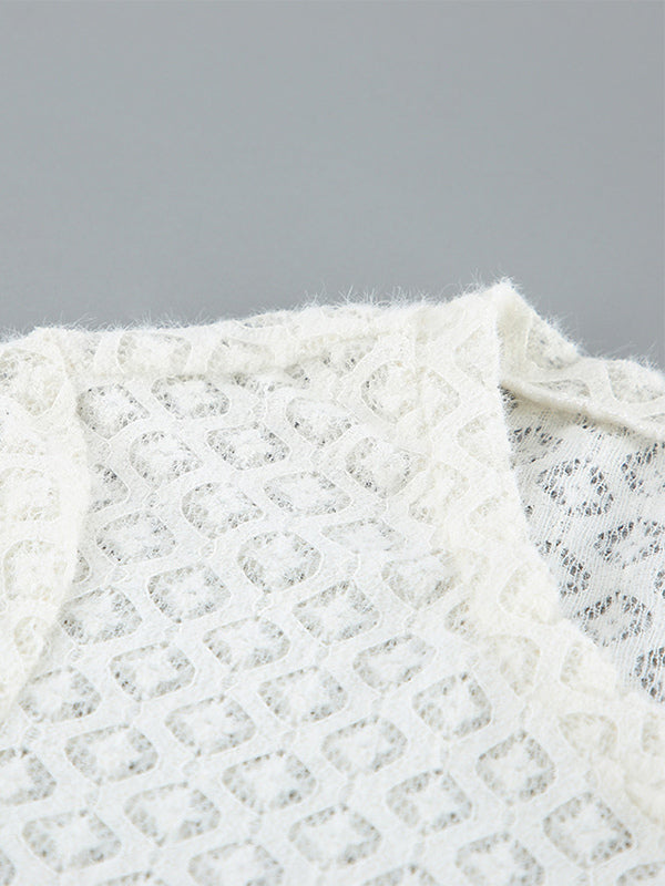 Knitted Hollow Out Slim Cardigan Top With Flare Sleeves For Women 2026