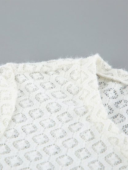 Knitted Hollow Out Slim Cardigan Top With Flare Sleeves For Women 2026