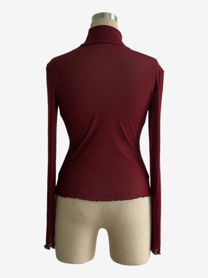 High Neck Long Sleeve Mesh Base Layer Top With Lettuce Edge For Women 2026