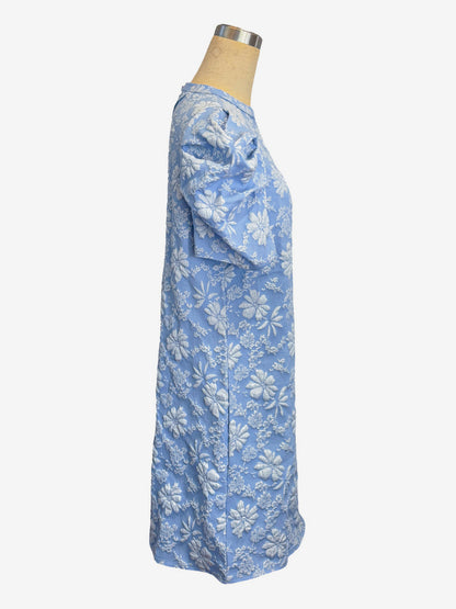 Puff Sleeve Mini Shift Dress for Women - Floral Jacquard Crew Neck Sun Dress - Summer Beach Party 2026