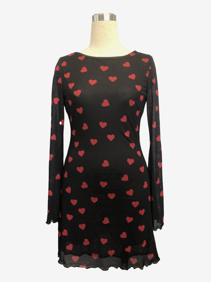 Backless Heart Print Long Sleeve Mini Dress For Women 2026