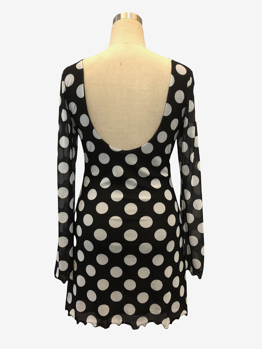 Polka Dot Long Sleeve Backless Slim Fit Mini Dress For Women 2026