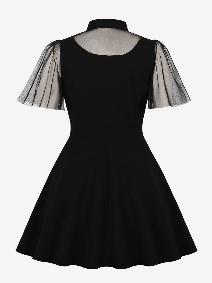 Mesh Patchwork Hollow Out Neckline A Line Skater Dress For Women 2026