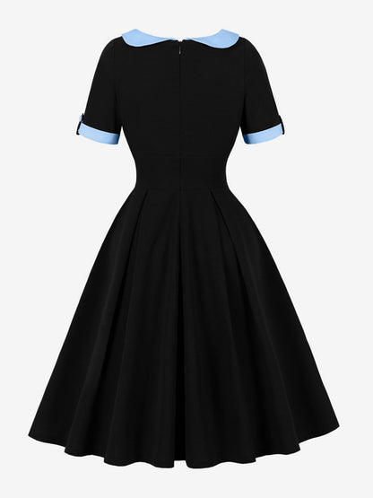 Contrast Peter Pan Collar A-line Summer Swing Midi Dress For Women 2026
