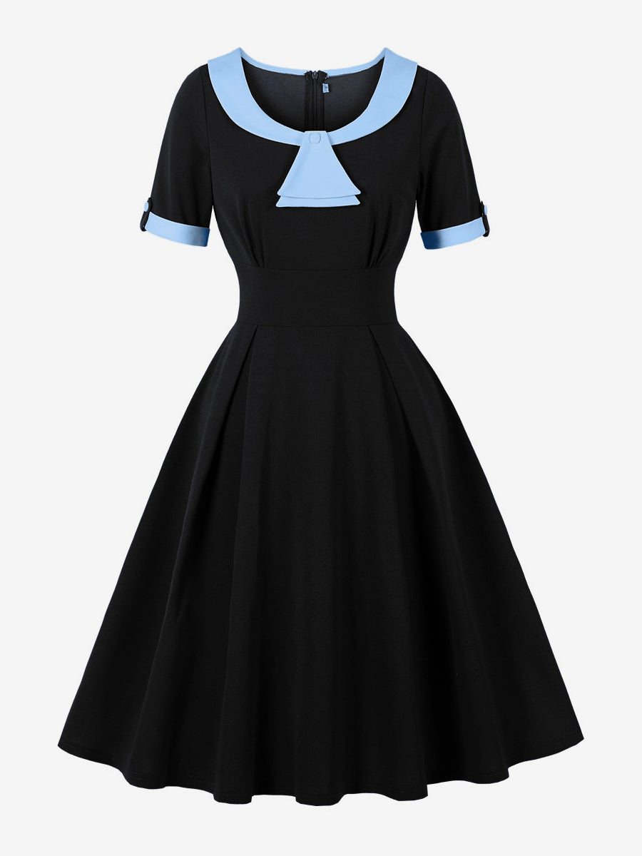 Contrast Peter Pan Collar A-line Summer Swing Midi Dress For Women 2026