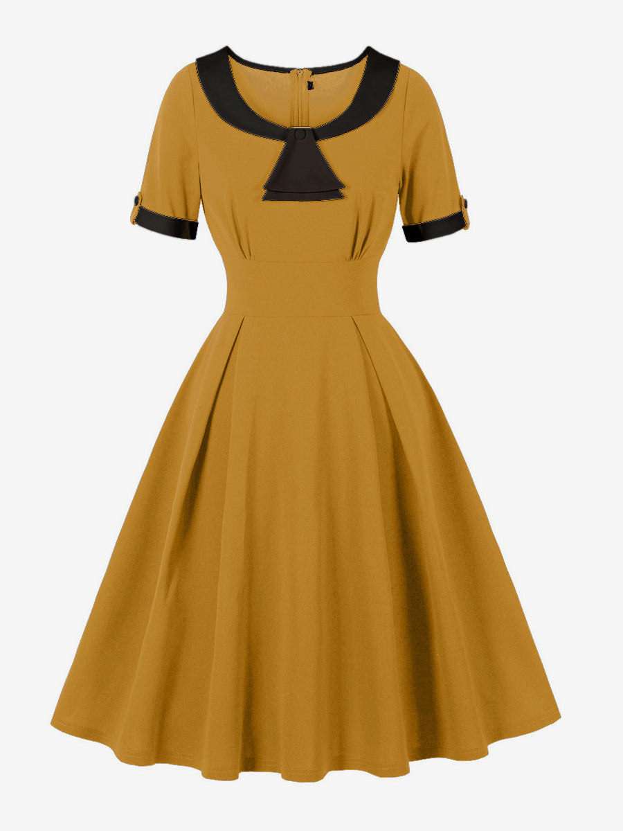 Contrast Peter Pan Collar A-line Summer Swing Midi Dress For Women 2026