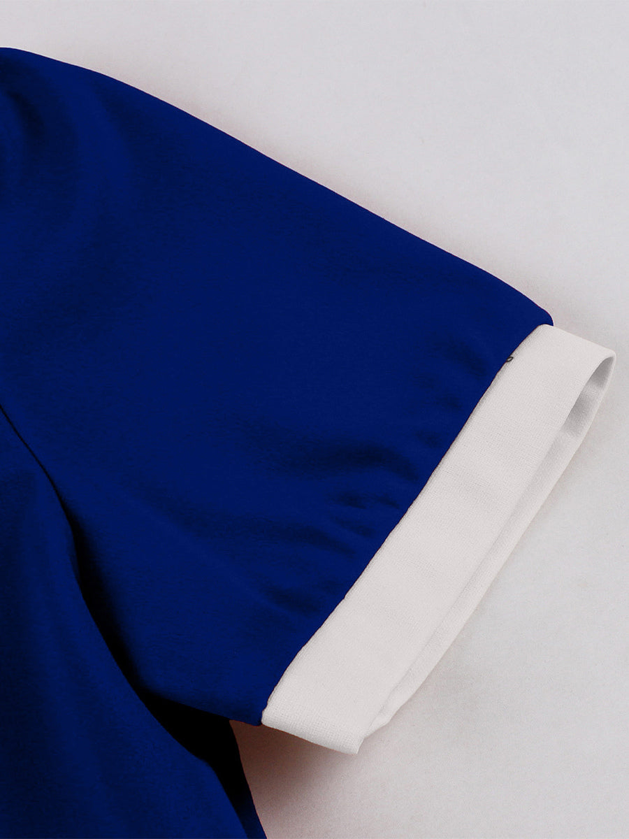Retro Contrast Lapel Button Up Fit And Flare Midi Dress For Women 2026