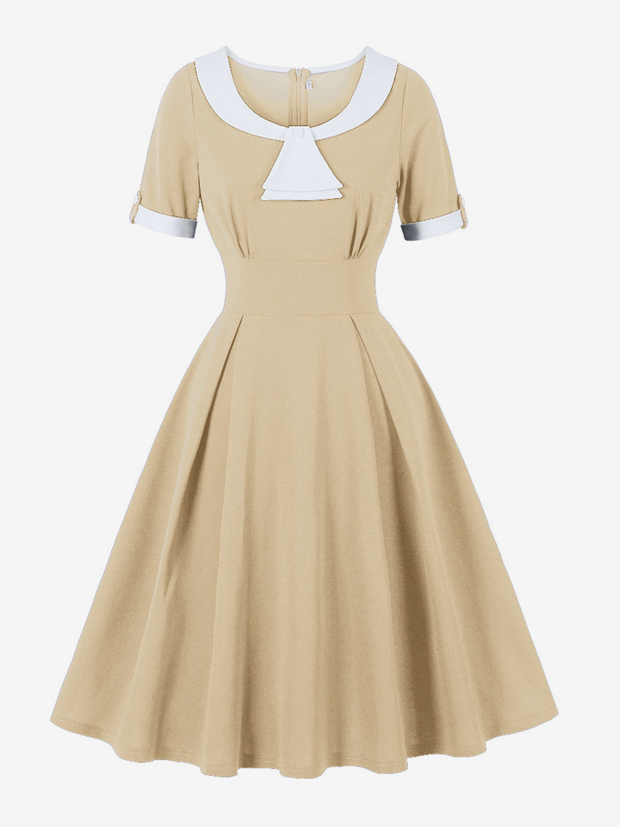Contrast Peter Pan Collar A-line Summer Swing Midi Dress For Women 2026