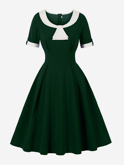 Contrast Peter Pan Collar A-line Summer Swing Midi Dress For Women 2026