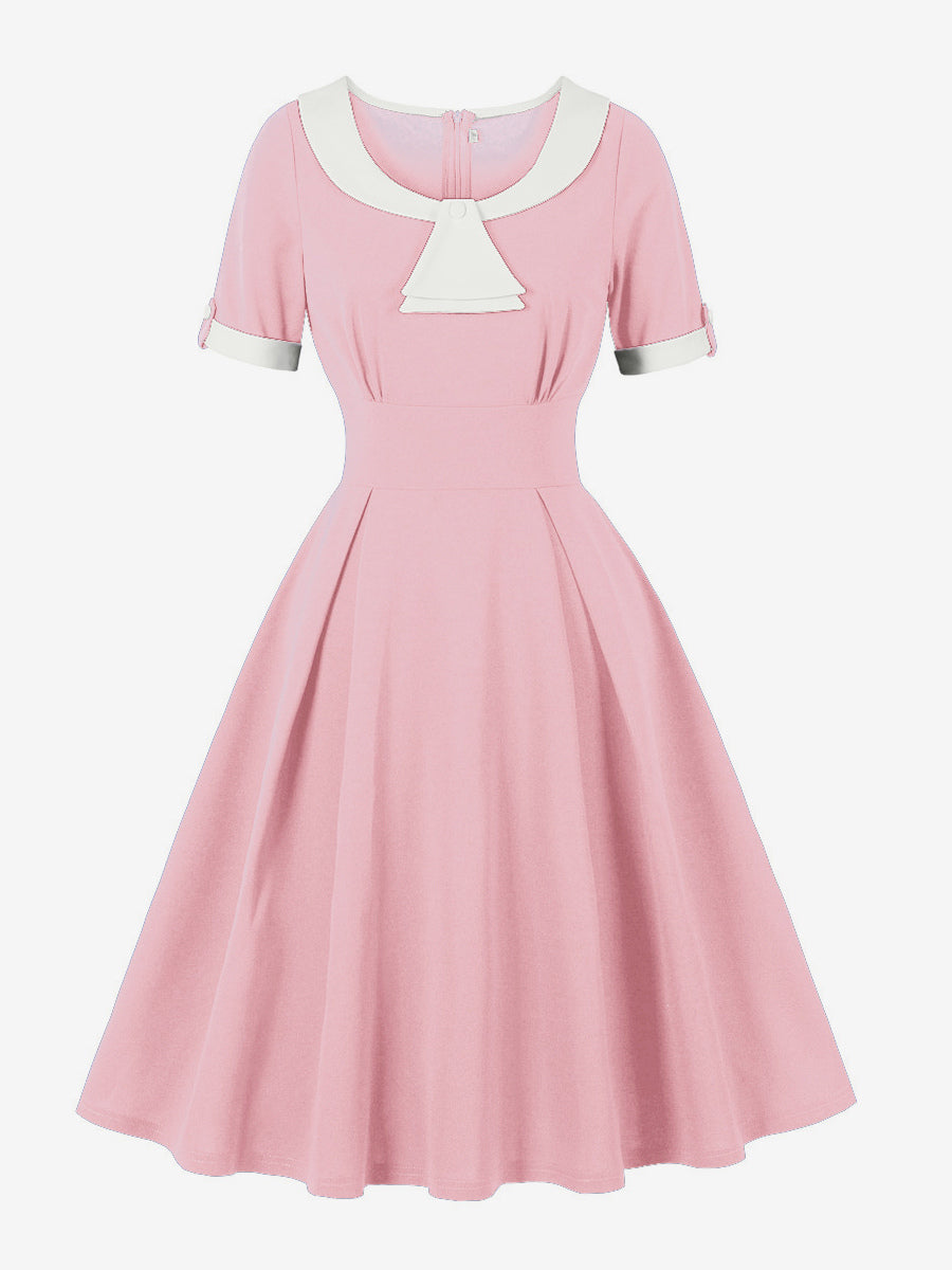 Contrast Peter Pan Collar A-line Summer Swing Midi Dress For Women 2026