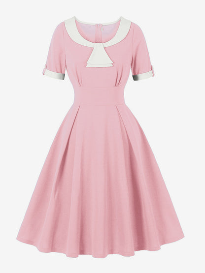 Contrast Peter Pan Collar A-line Summer Swing Midi Dress For Women 2026