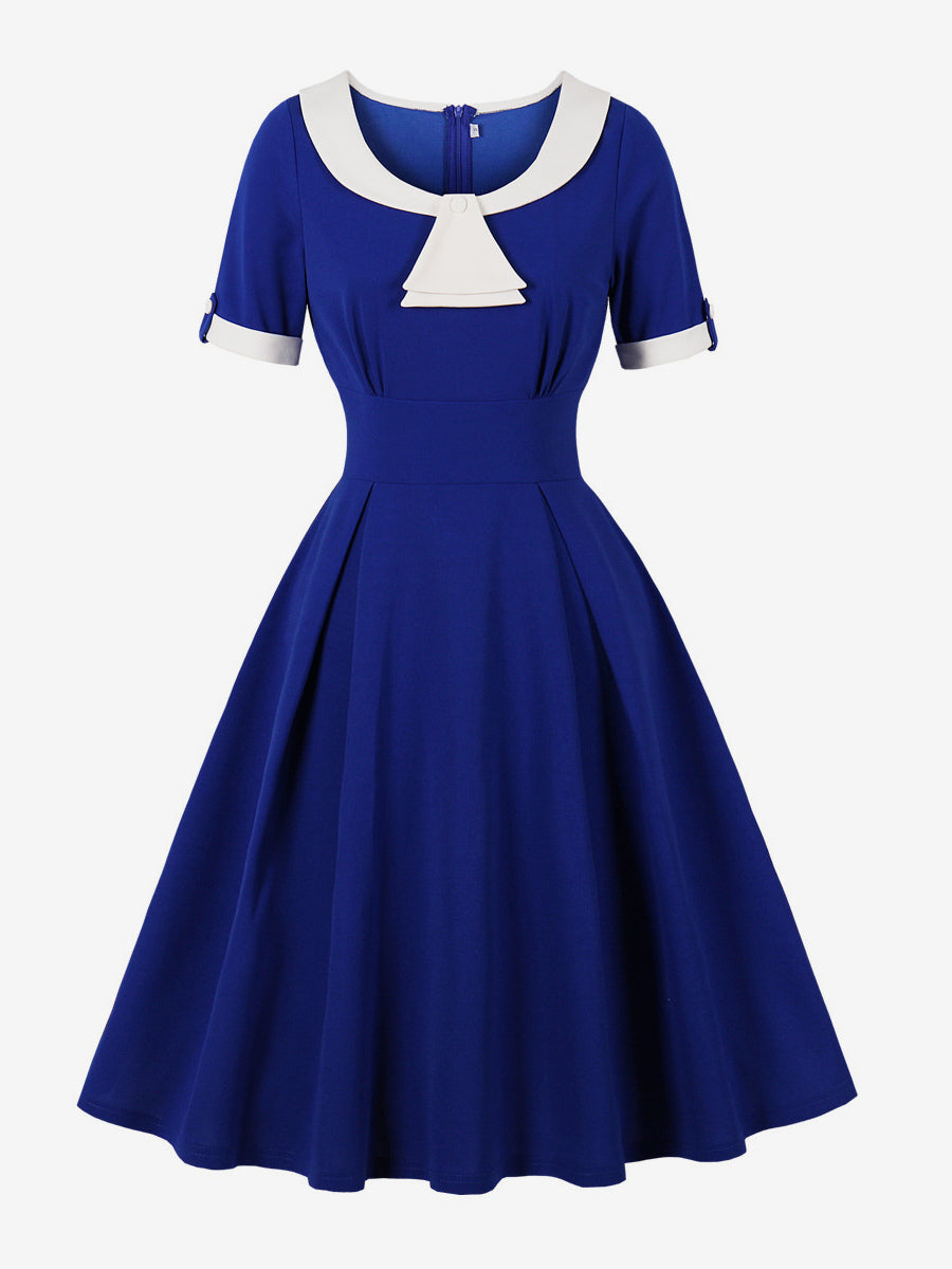 Contrast Peter Pan Collar A-line Summer Swing Midi Dress For Women 2026