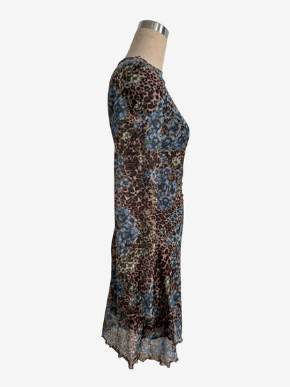 Leopard Floral Slit Flare Sleeve Mini Dress For Women 2026