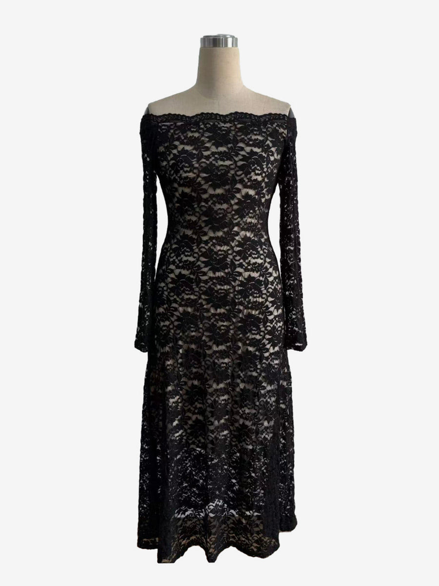 Off Shoulder Lace Long Sleeve Bodycon Maxi Dress For Women 2026