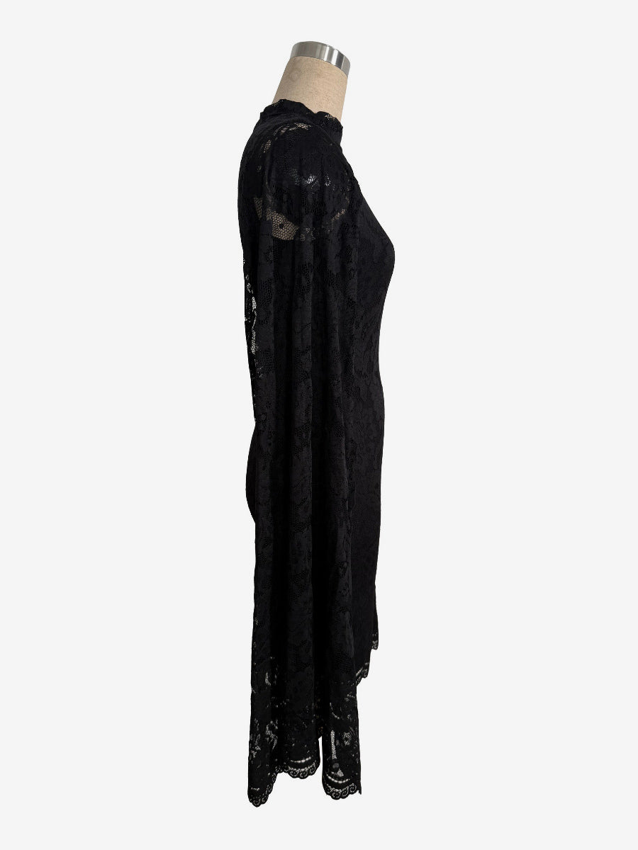 Cape Sleeve High Neck Floral Lace Bodycon Mini Dress For Women 2026