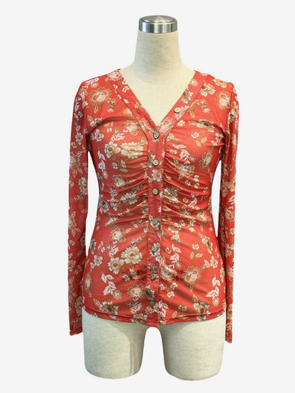 Floral Print Ruched Button Up Long Sleeve Slim Fit Shirt For Women 2026