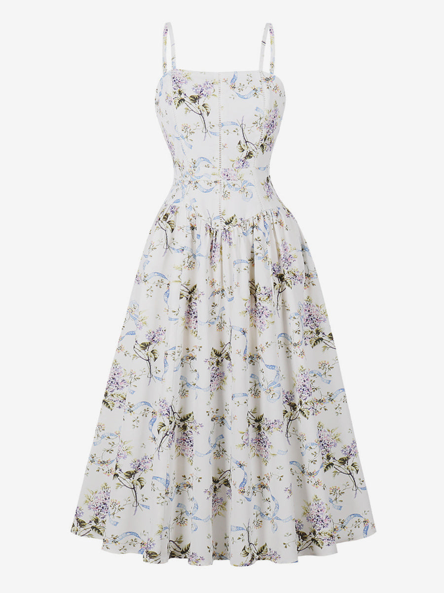 Floral Print Cami Strap Summer Swing Midi Dress For Women 2026