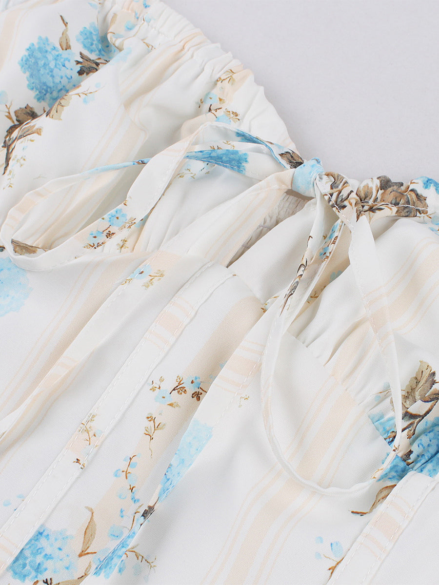 Floral Print Ruched Bust Sleeveless A Line Midi Tea Dress For Women 2026