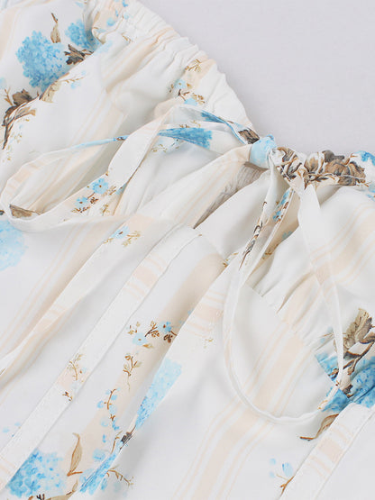 Floral Print Ruched Bust Sleeveless A Line Midi Tea Dress For Women 2026