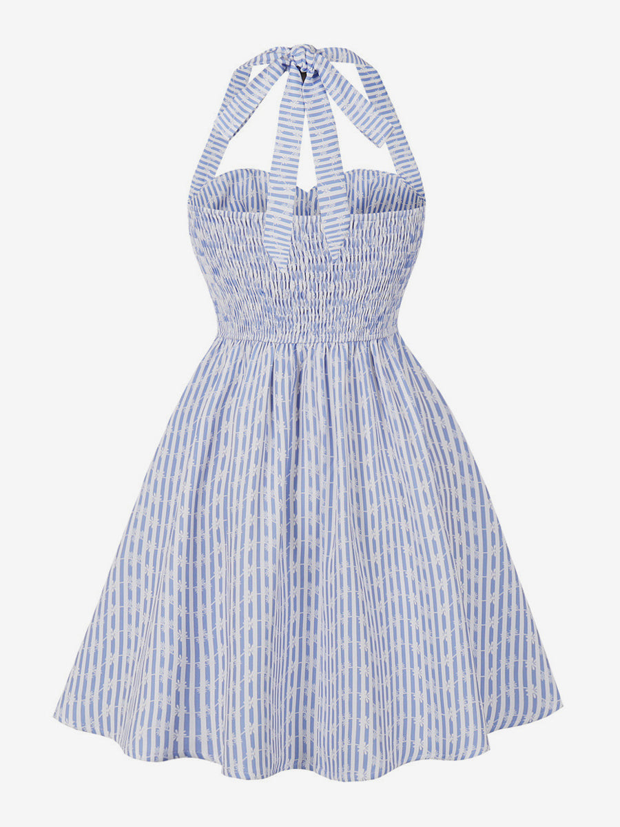 Striped Halter Neck Floral Print A Line Summer Sundress For Women 2026