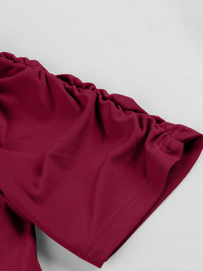 V Neck Ruched Bust Short Sleeve A Line Swing Cocktail Dress For Women 2026