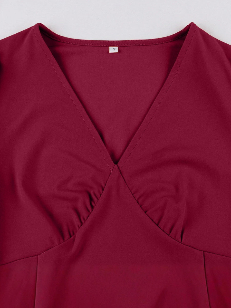 V Neck Ruched Bust Short Sleeve A Line Swing Cocktail Dress For Women 2026
