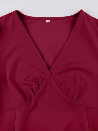 V Neck Ruched Bust Short Sleeve A Line Swing Cocktail Dress For Women 2026