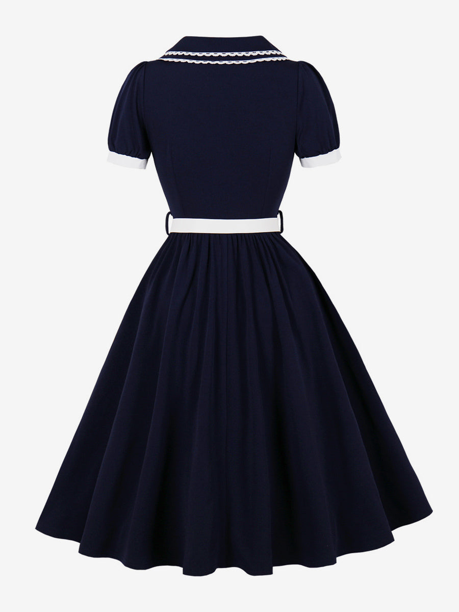 Double Layer Peter Pan Collar Embroidery Puff Sleeve Swing Dress For Women 2026
