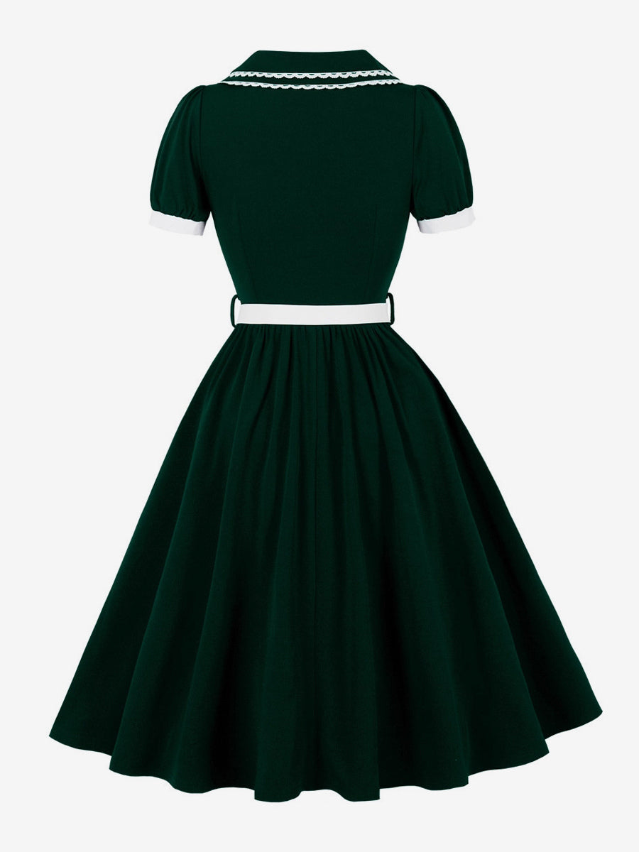 Double Layer Peter Pan Collar Embroidery Puff Sleeve Swing Dress For Women 2026