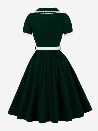 Double Layer Peter Pan Collar Embroidery Puff Sleeve Swing Dress For Women 2026