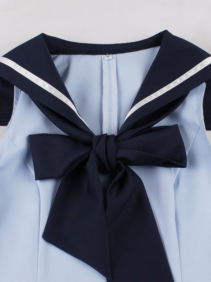 Sailor Collar Bow Knot Sleeveless Retro Swing A-Line Dress For Women 2026