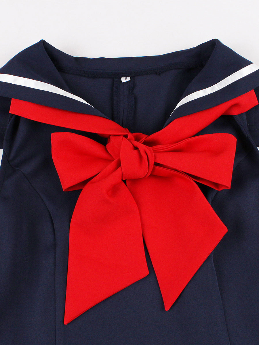 Sailor Collar Bow Knot Sleeveless Retro Swing A-Line Dress For Women 2026
