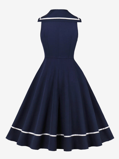 Sailor Collar Bow Knot Sleeveless Retro Swing A-Line Dress For Women 2026