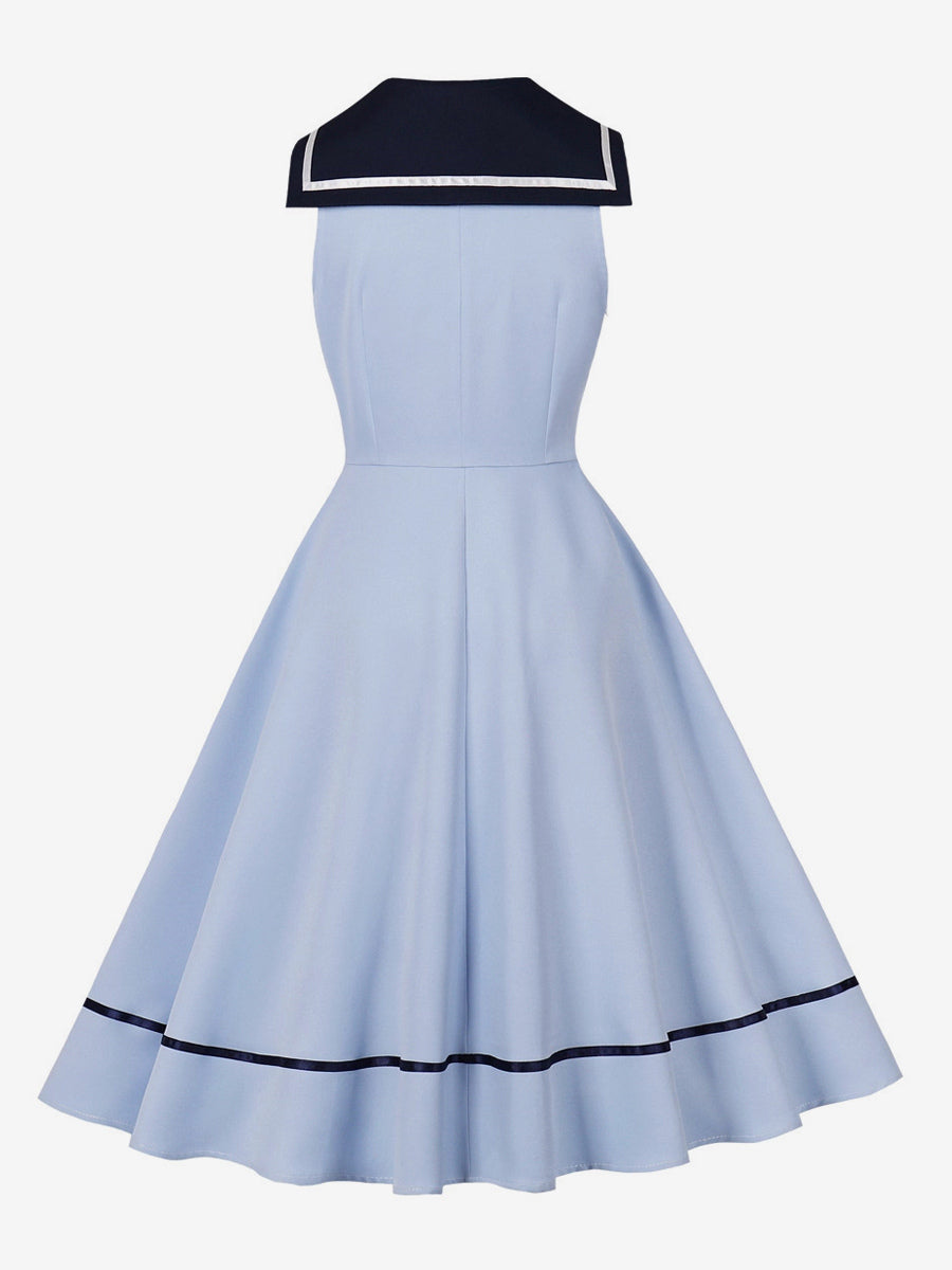 Sailor Collar Bow Knot Sleeveless Retro Swing A-Line Dress For Women 2026