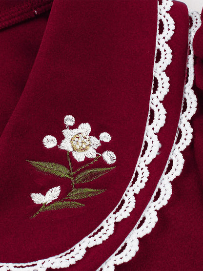 Double Layer Peter Pan Collar Embroidery Puff Sleeve Swing Dress For Women 2026