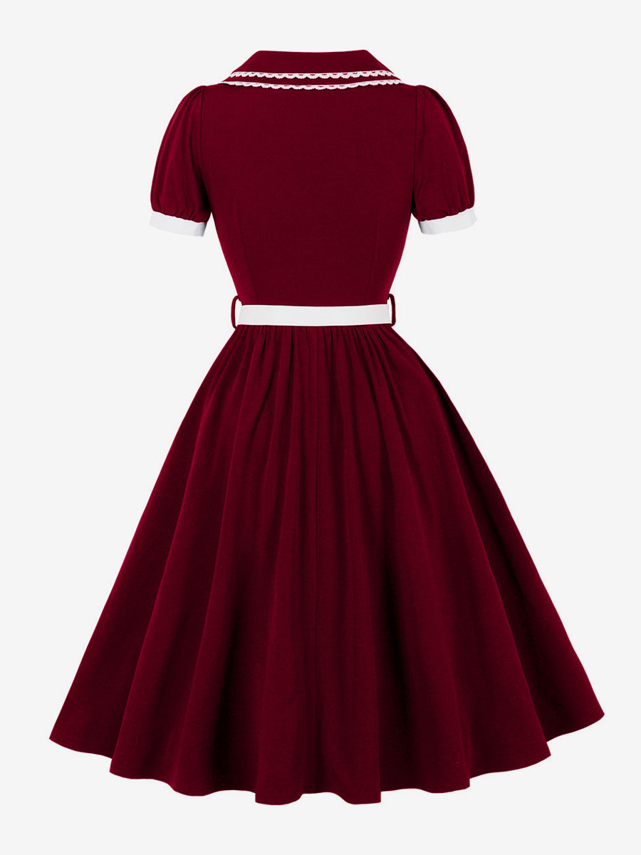 Double Layer Peter Pan Collar Embroidery Puff Sleeve Swing Dress For Women 2026