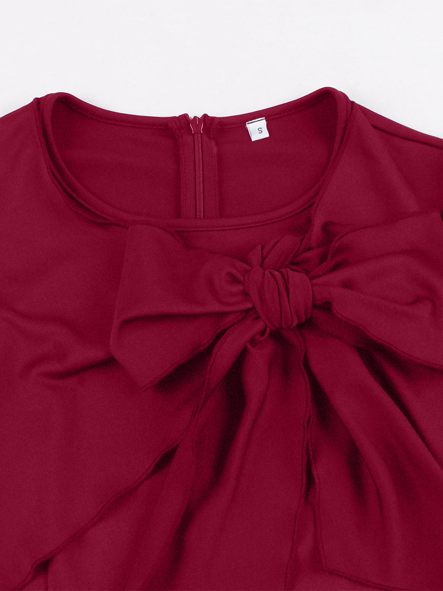 Side Bow Knot Crew Neck Short Sleeve A Line Swing Dress For Women 2026