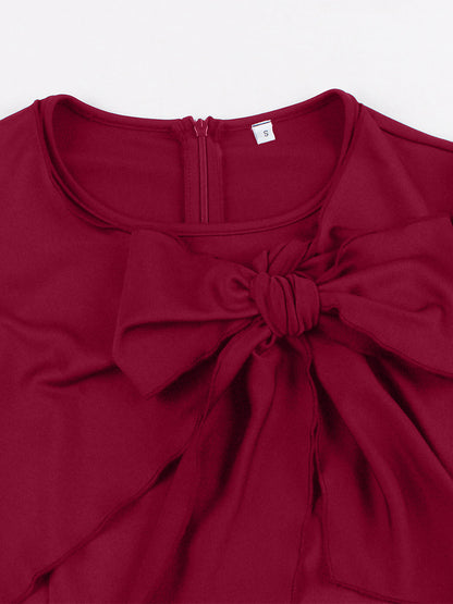 Side Bow Knot Crew Neck Short Sleeve A Line Swing Dress For Women 2026
