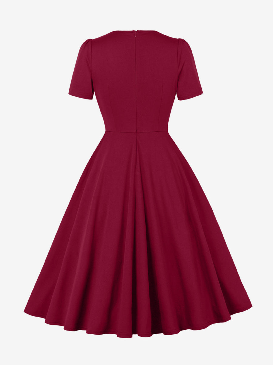 Side Bow Knot Crew Neck Short Sleeve A Line Swing Dress For Women 2026
