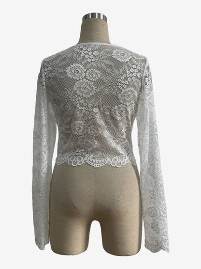 Floral Lace Long Sleeve Slim Fit Crop Top For Women 2026