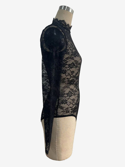 Lace Floral Mock Neck Long Sleeve Slim Fit Bodysuit For Women 2026