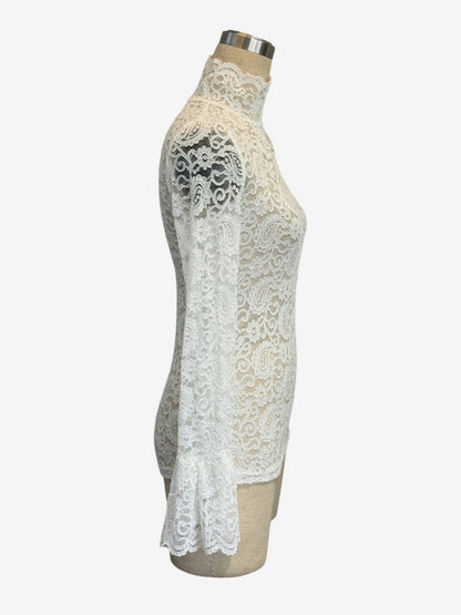 High Neck Bell Sleeve Slim Fit Paisley Lace Top For Women 2026