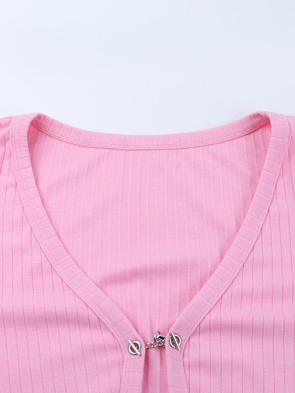 Pink Fur Cuff Women's Crop Cardigan - Y2K Ribbed Long Sleeve V-Neck Top - Sexy Clubwear Night Out Party Shrug 2026