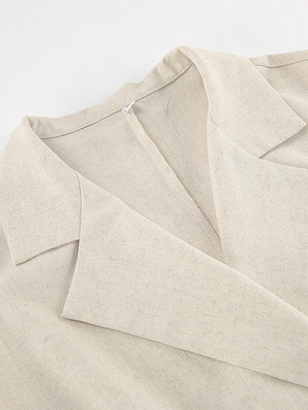 Oatmeal Linen Cotton Blend Women's Shirt Dress - Sleeveless Notched Lapel Long Dress With Pocket - Elegant Belted Summer Office Wear 2026