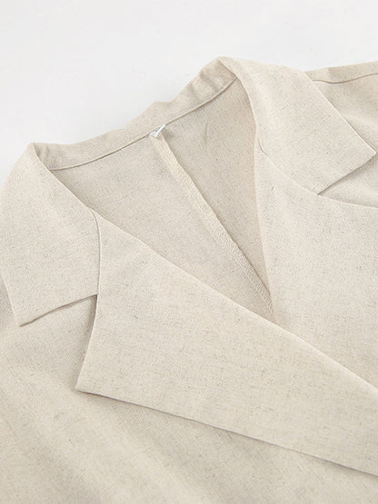Oatmeal Linen Cotton Blend Women's Shirt Dress - Sleeveless Notched Lapel Long Dress With Pocket - Elegant Belted Summer Office Wear 2026