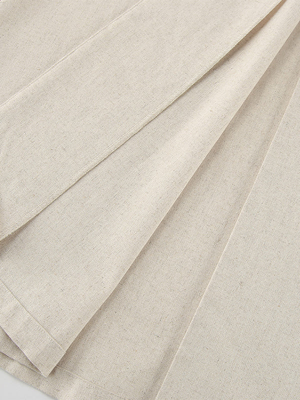Oatmeal Linen Cotton Blend Women's Shirt Dress - Sleeveless Notched Lapel Long Dress With Pocket - Elegant Belted Summer Office Wear 2026